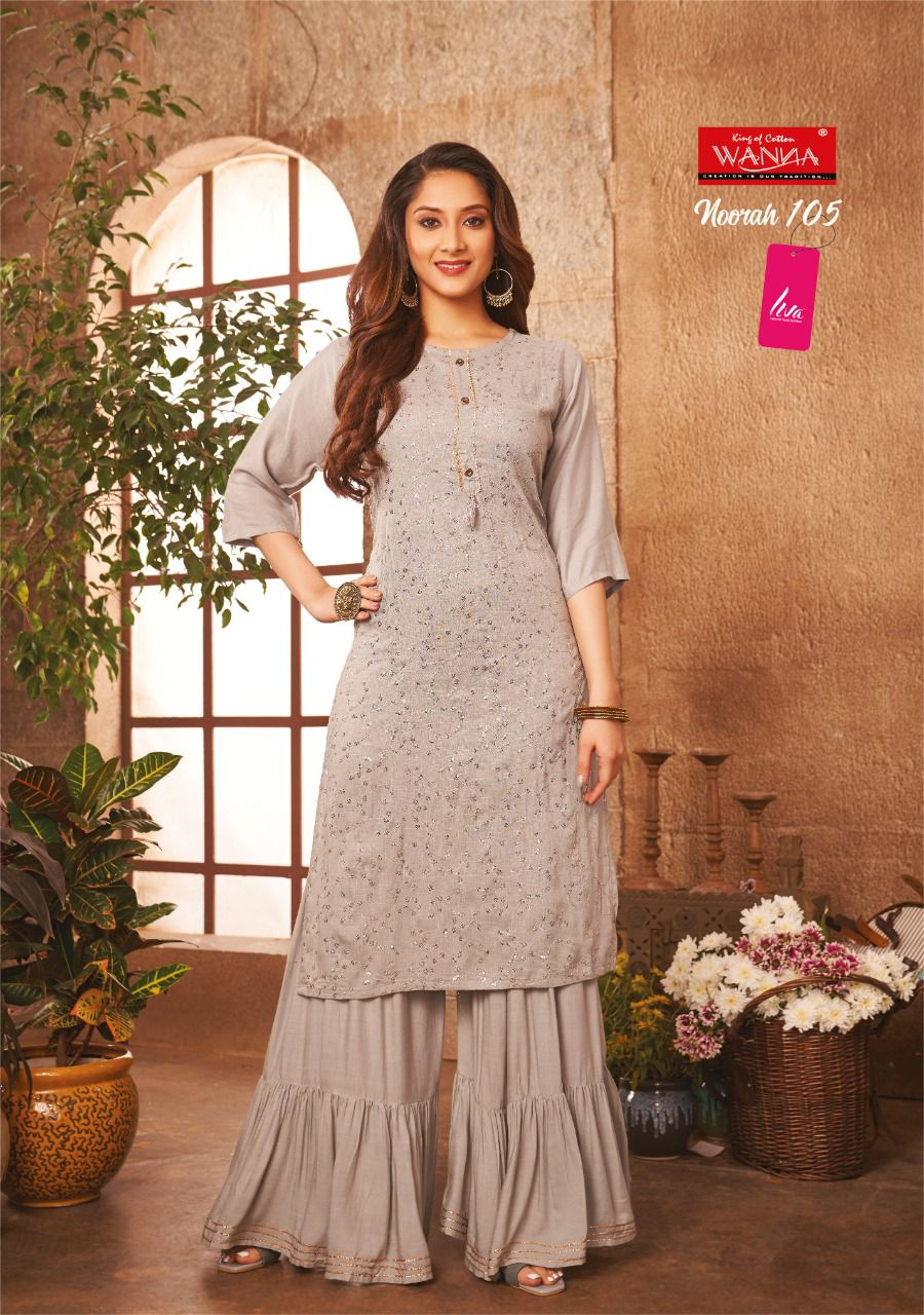 Wanna Noorah Fancy Festive Wear Rayon Latest Kurti With Sharara Collection
